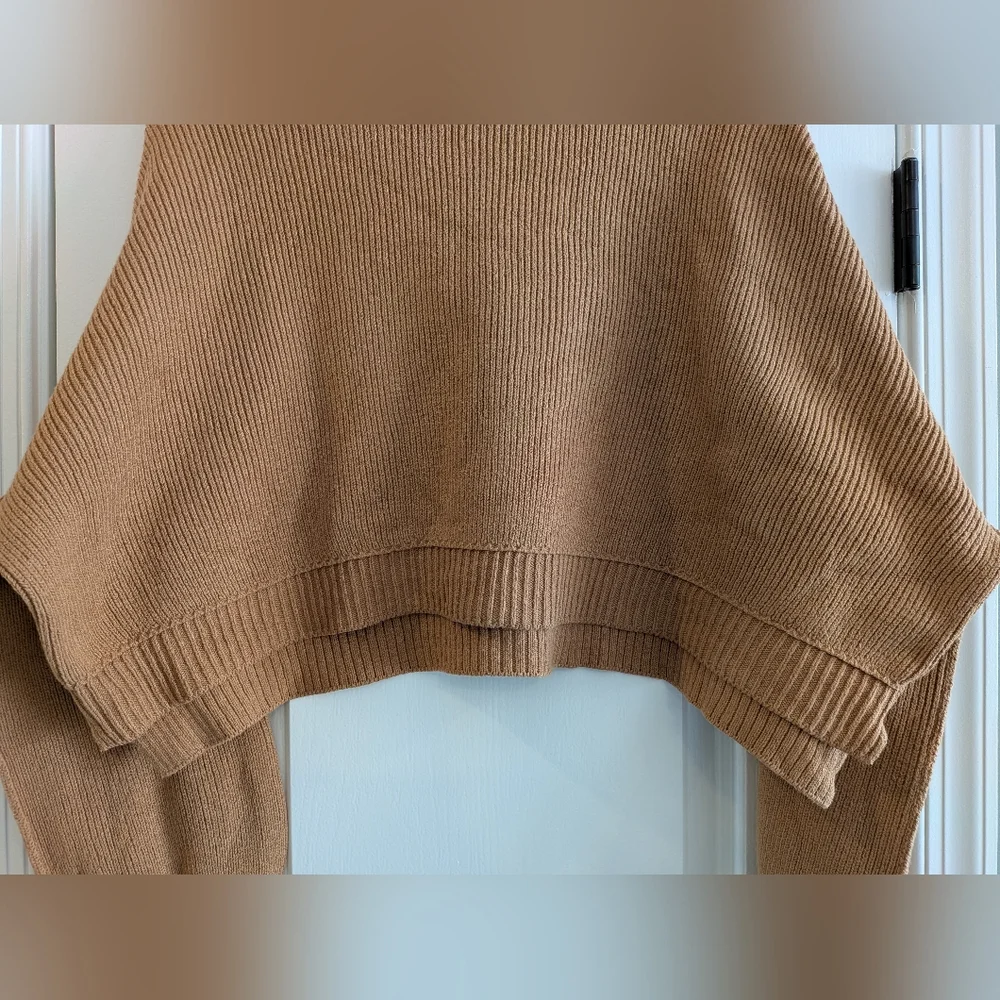 Free People Easy Street Crop Pullover Ribbed Knit Sweater Camel Tan Size S